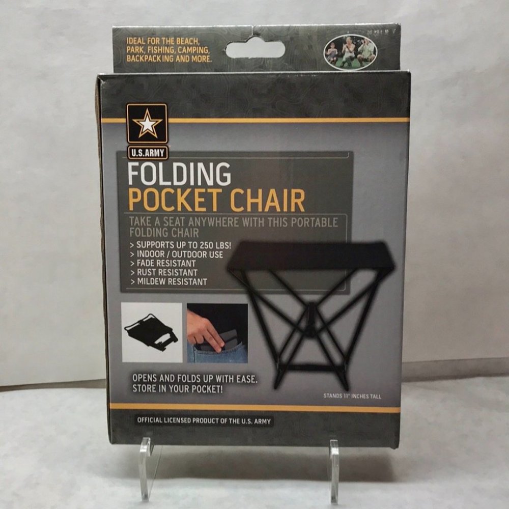 US Army Folding Pocket Chair Black NIB